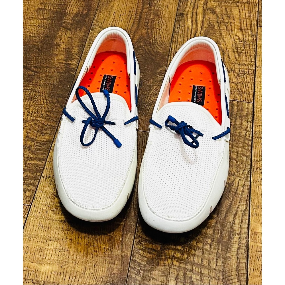 SWIMS UF Braided Lace Loafer Mens White Blue Orange Mesh Water Boat Shoes Siz 10
